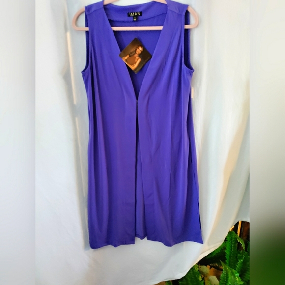 IMAN Jackets & Blazers - IMAN Global Resort Duster Vest Purple Pockets Side Slit Sm XS NWT.